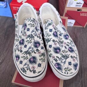 Vans Cream Floral Slip-On Shoes